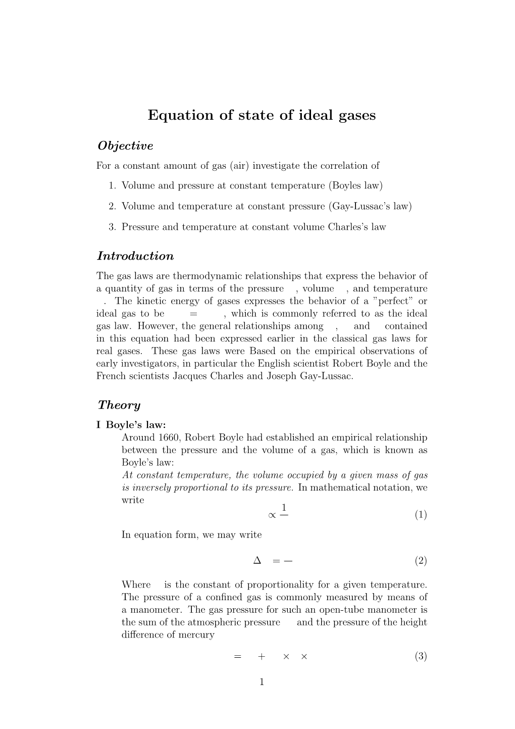 Equation of State of Ideal Gases