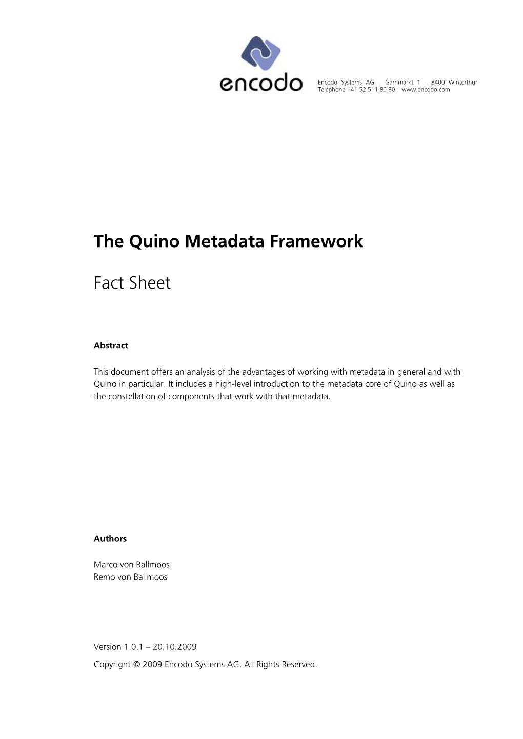 The Quino Metadata Framework Fact Sheet