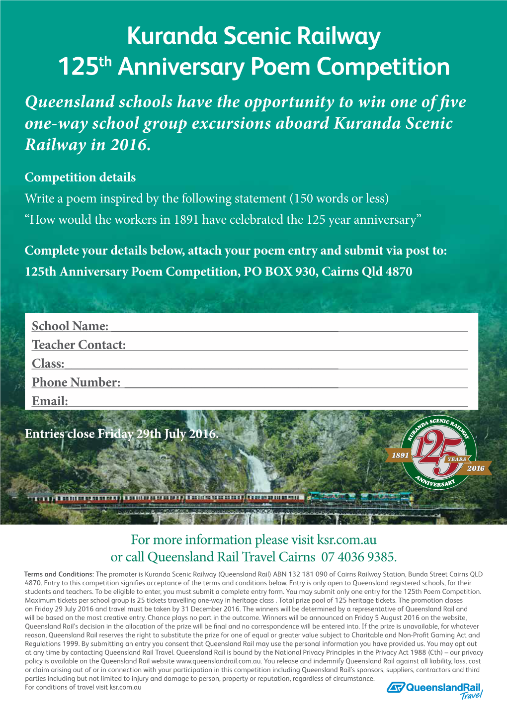 Kuranda Scenic Railway 125Th Anniversary Poem Competition