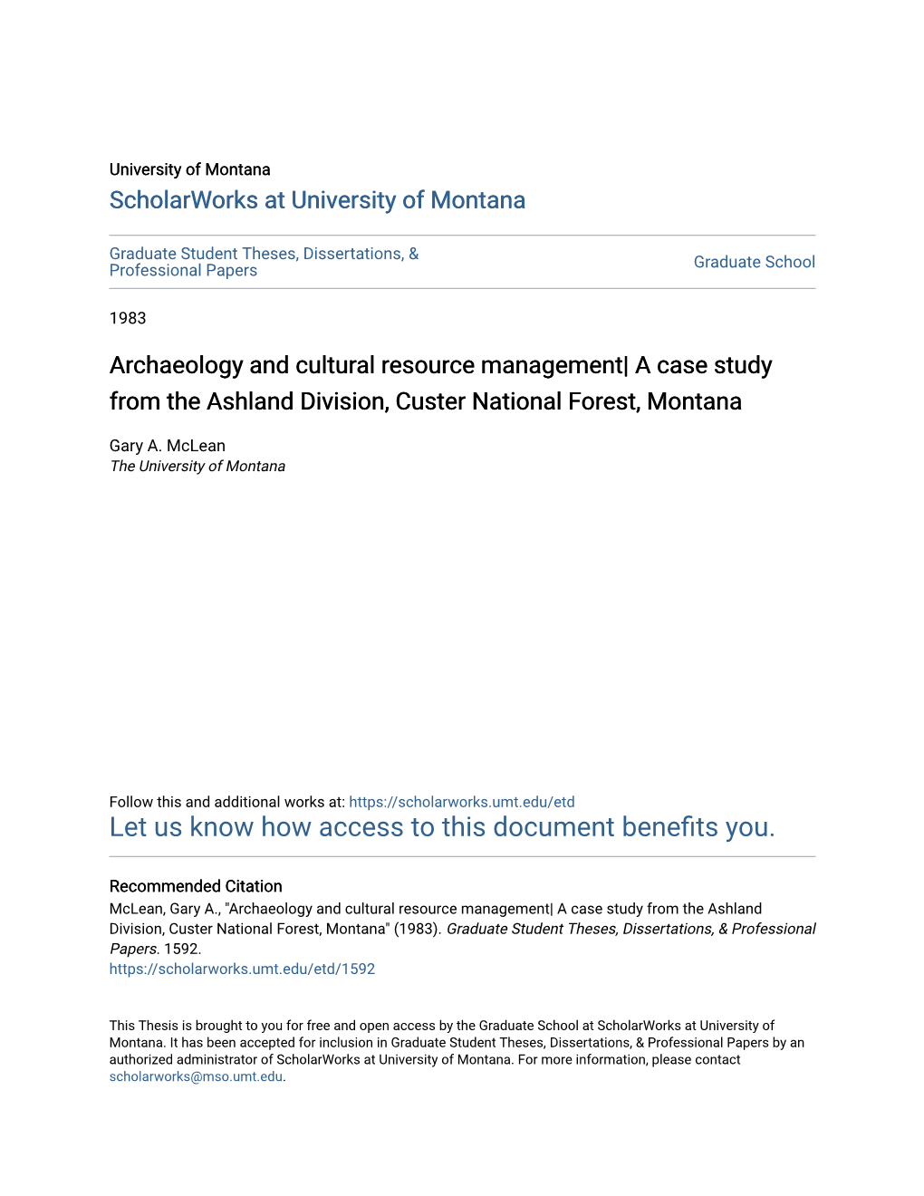 Archaeology and Cultural Resource Management| a Case Study from the Ashland Division, Custer National Forest, Montana