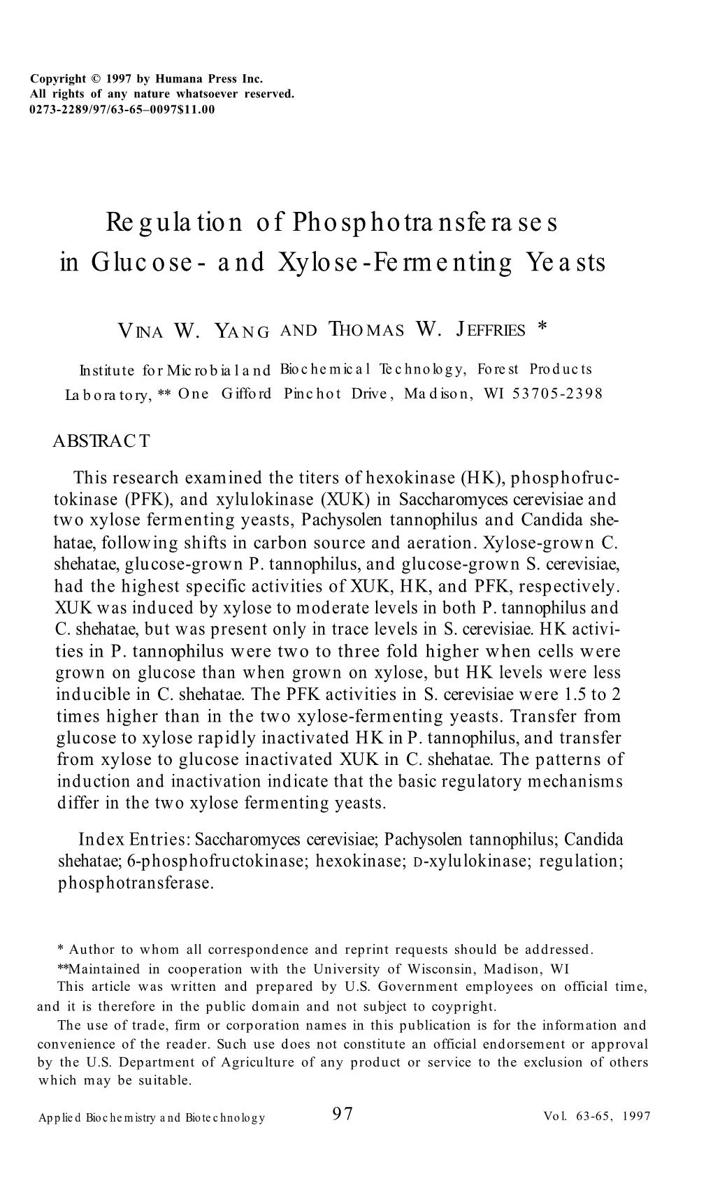 Regulation of Phosphotransferases in Glucose- and Xylose-Fermenting Yeasts