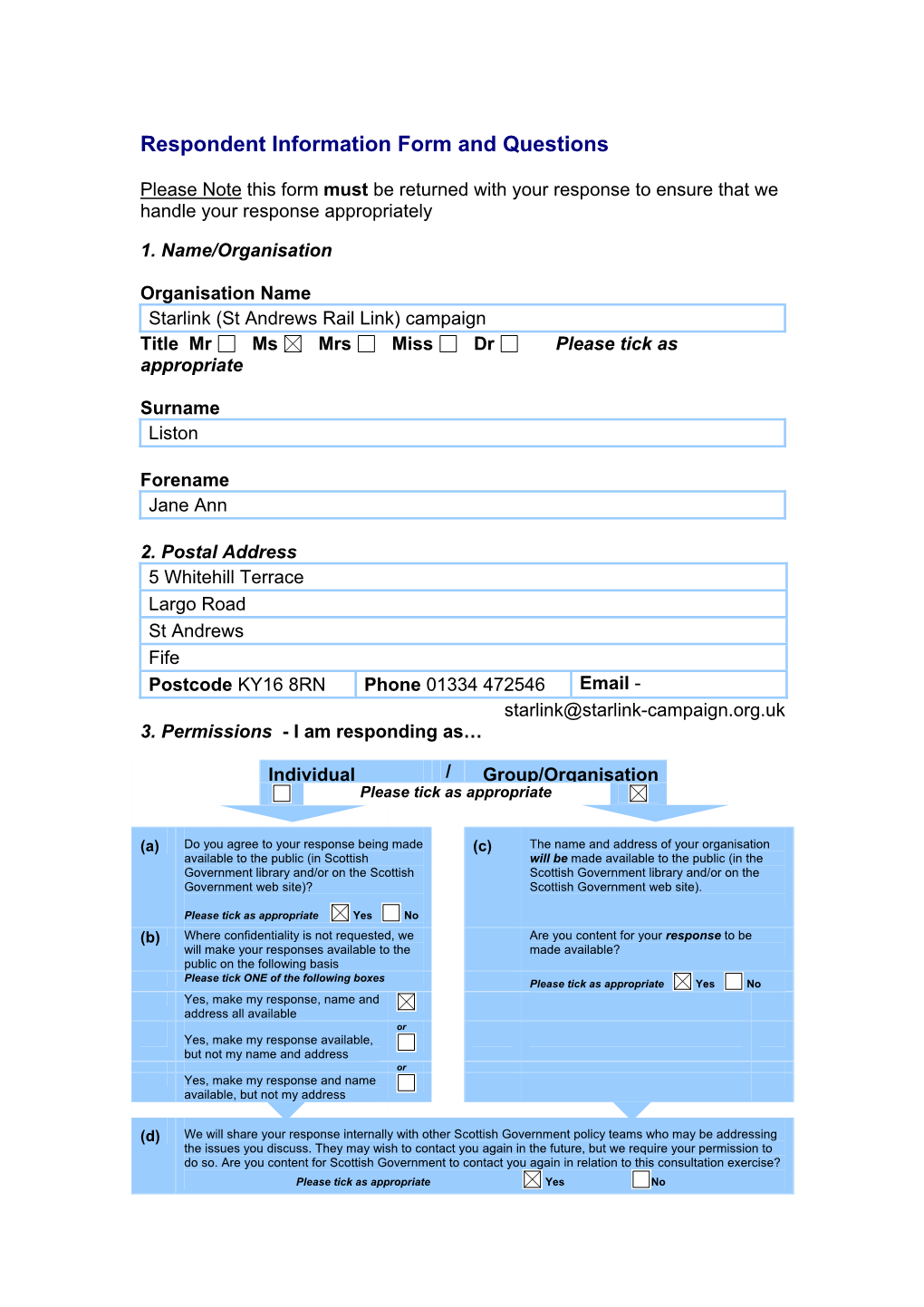 Respondent Information Form and Questions