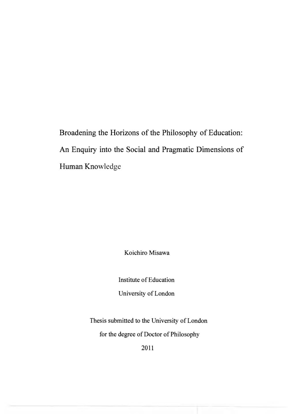 Broadening the Horizons of the Philosophy of Education