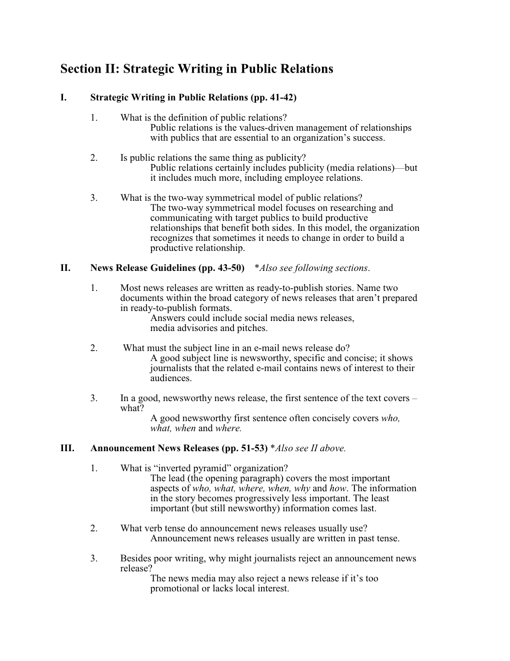 Section II: Strategic Writing in Public Relations