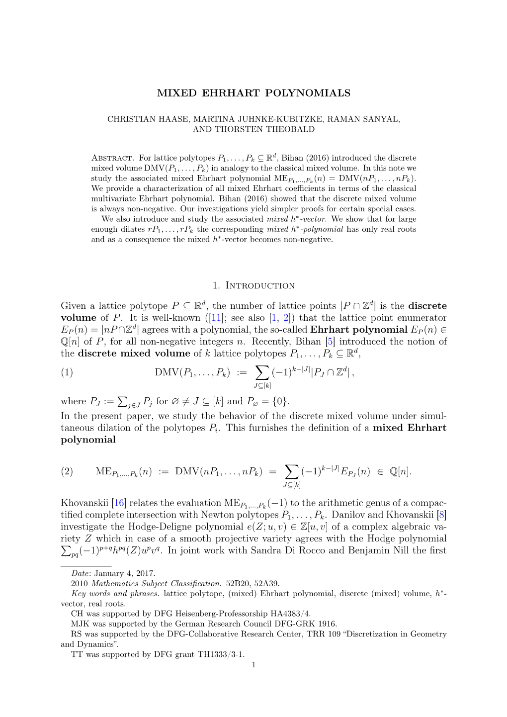 Mixed Ehrhart Polynomials