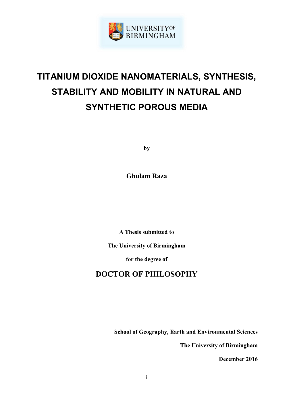 Titanium Dioxide Nanomaterials, Synthesis, Stability and Mobility in Natural and Synthetic Porous Media