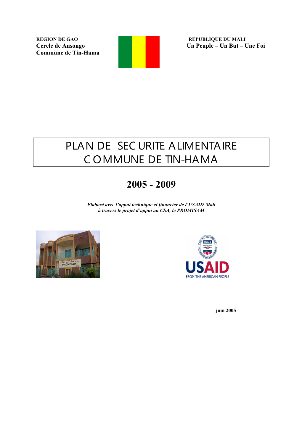 Plan De Securite Alimentaire Commune De Tin-Hama