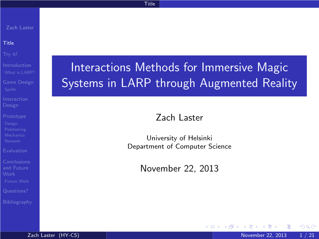 Interactions Methods for Immersive Magic Systems in LARP Through