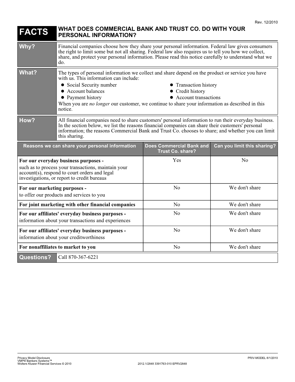 Facts What Does Commercial Bank and Trust Co. Do With