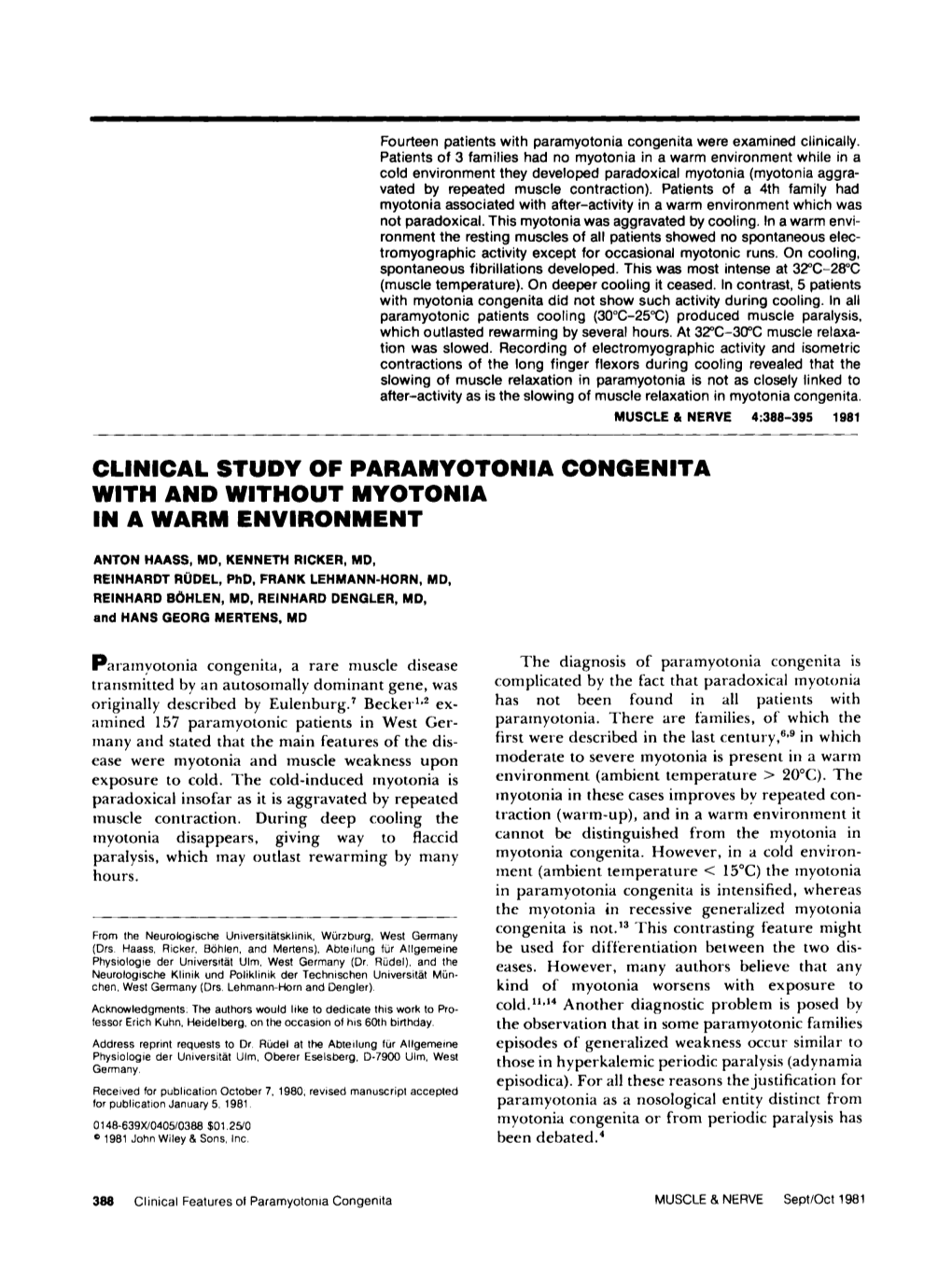 Clinical Study of Paramyotonia Congenita with and Without Myotonia