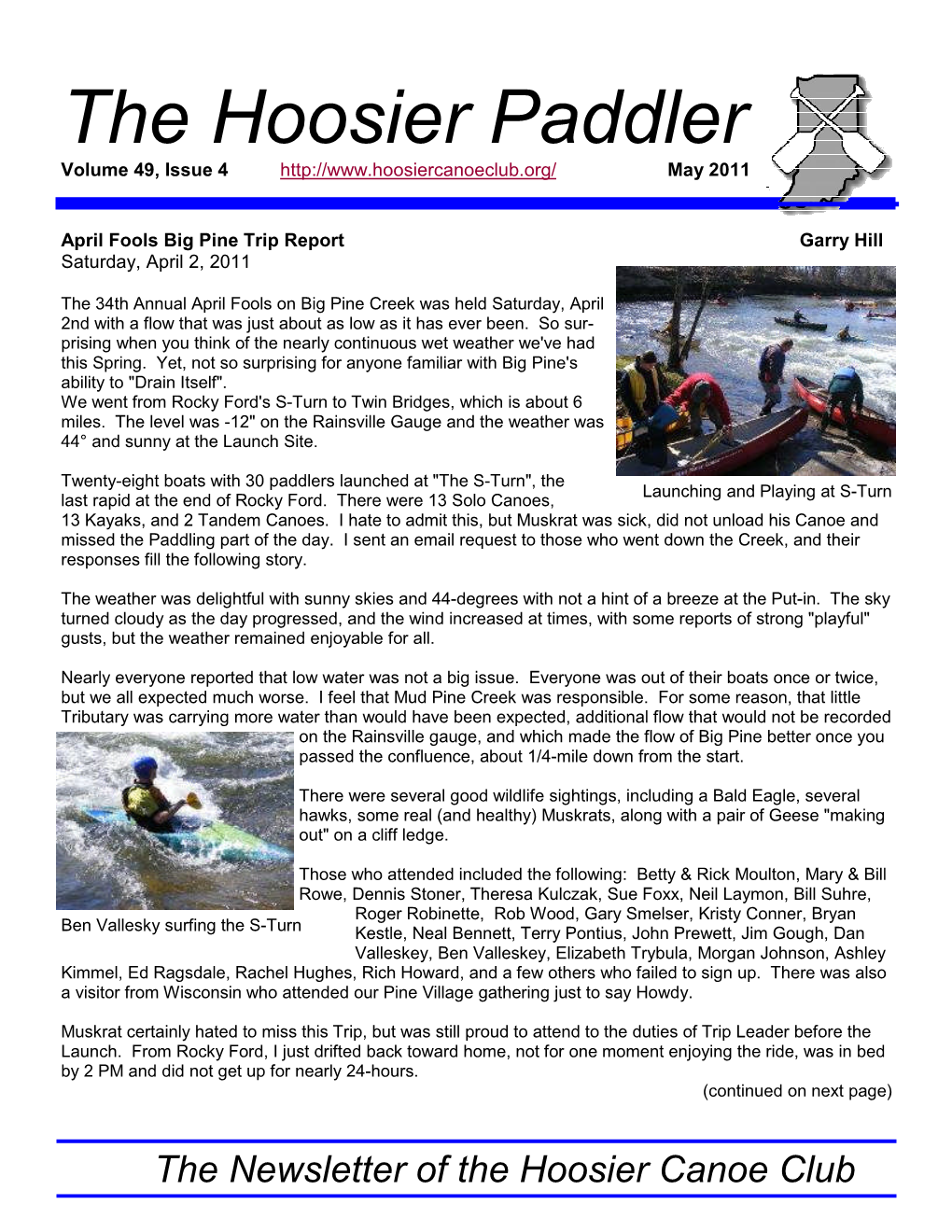 The Hoosier Paddler Volume 49, Issue 4 May 2011