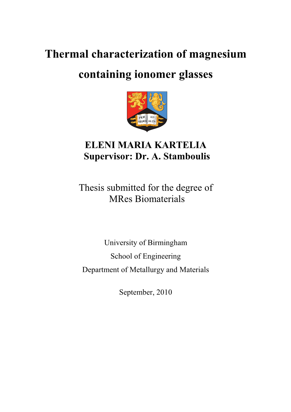 Thermal Characterization of Magnesium Containing Ionomer Glasses