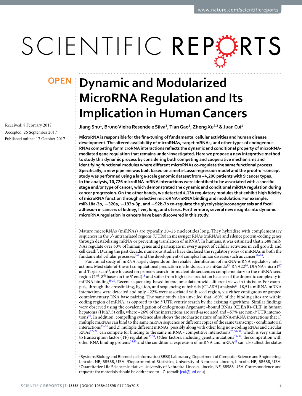 Dynamic and Modularized Microrna Regulation and Its Implication in Human Cancers