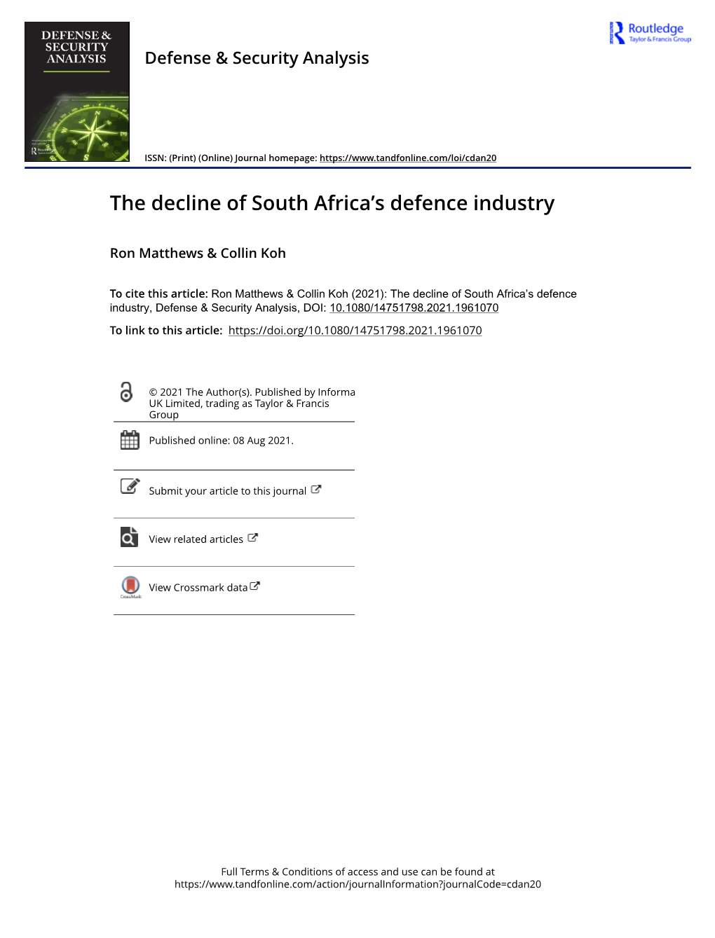 The Decline of South Africa's Defence Industry