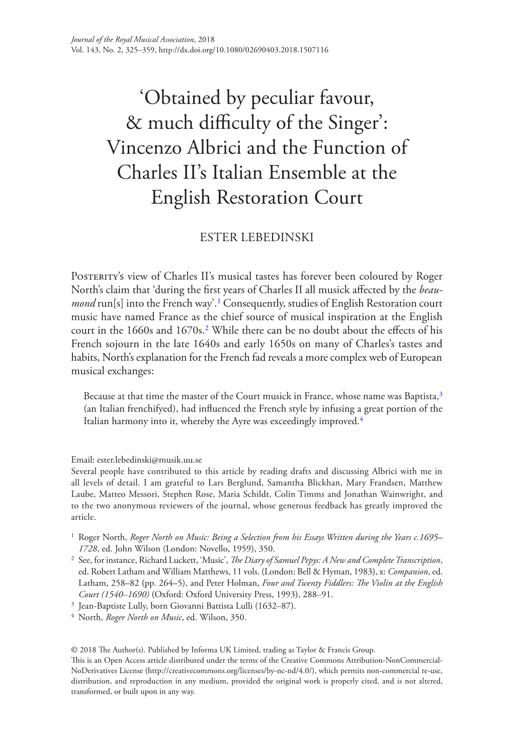 'Obtained by Peculiar Favour, & Much Diiculty of the Singer': Vincenzo