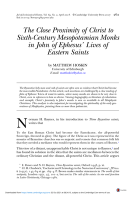The Close Proximity of Christ to Sixth-Century Mesopotamian Monks in John of Ephesus’ Lives of Eastern Saints