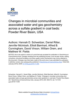 Changes in Microbial Communities and Associated Water and Gas Geochemistry Across a Sulfate Gradient in Coal Beds: Powder River Basin, USA