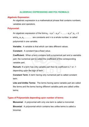 Algebraic Expressions and Polynomials