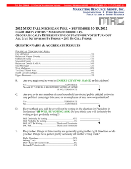 2012 Mrg Fall Michigan Poll • September 10-15, 2012