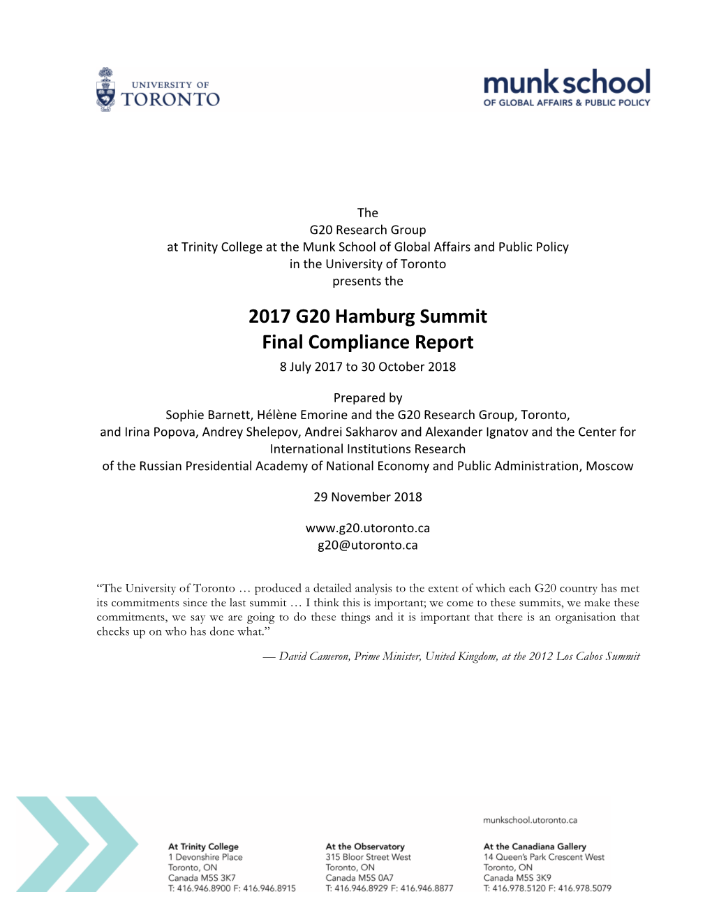2017 G20 Hamburg Summit Final Compliance Report 8 July 2017 to 30 October 2018
