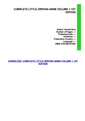 Complete Little Orphan Annie Volume 1 1St Edition Download Free