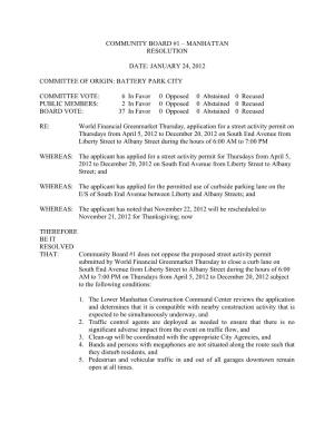 Manhattan Resolution Date: January 24, 2012 Committee