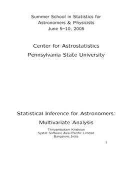 Statistical Inference for Astronomers: Multivariate Analysis