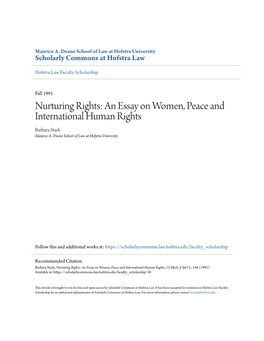 Nurturing Rights: an Essay on Women, Peace and International Human Rights Barbara Stark Maurice A
