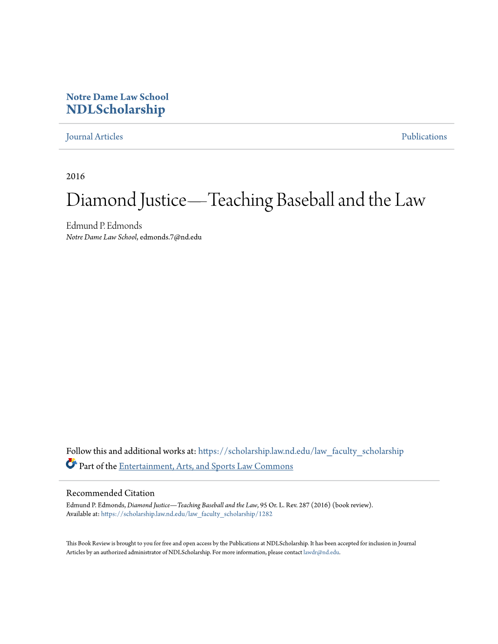 Diamond Justice—Teaching Baseball and the Law Edmund P