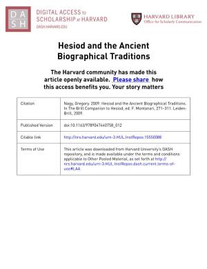 Hesiod and the Ancient Biographical Traditions