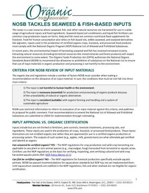 Nosb Tackles Seaweed & Fish-Based Inputs