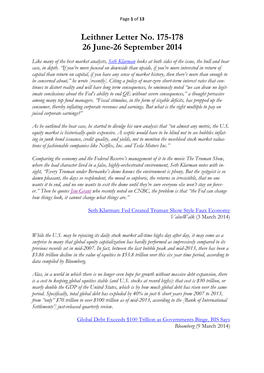 Leithner Letter No. 175-178 26 June-26 September 2014