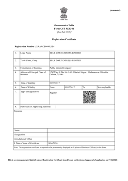 Form GST REG-06 Registration Certificate