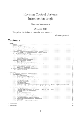 Revision Control Systems Introduction to Git