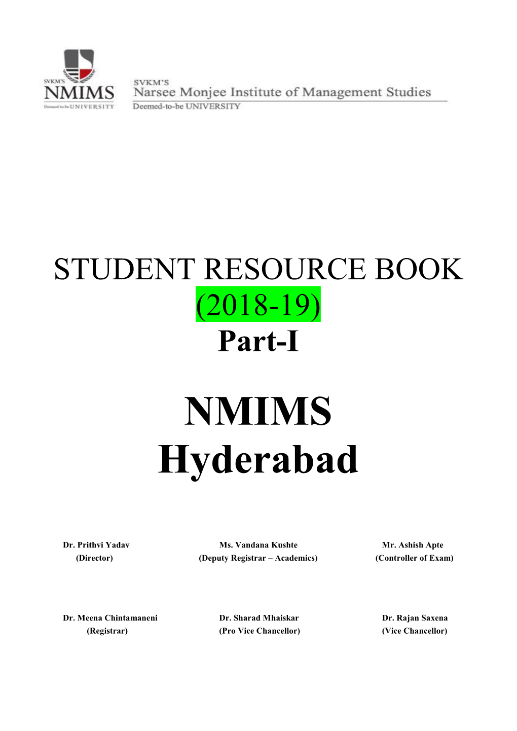 STUDENT RESOURCE BOOK (2018-19) Part-I