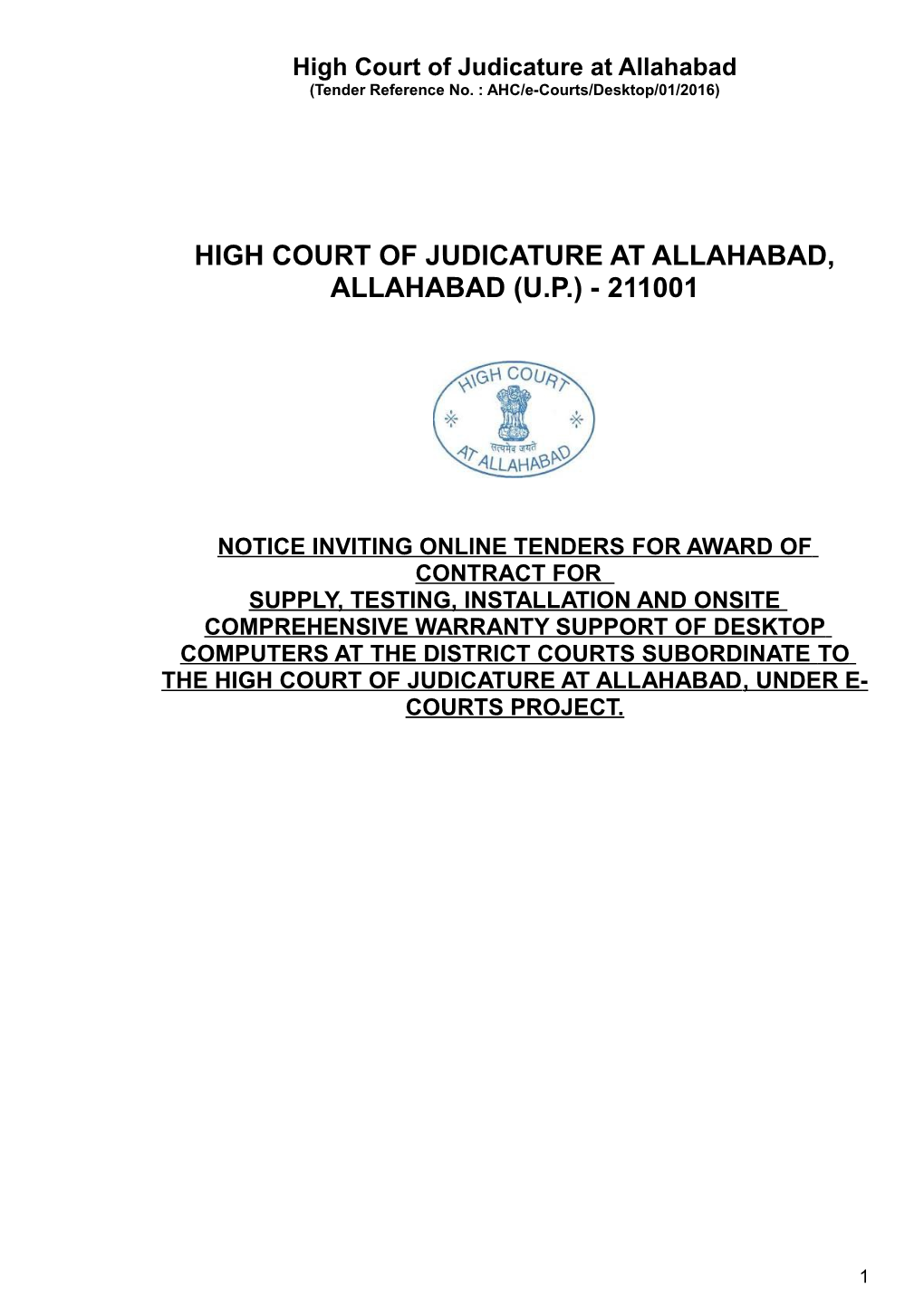 High Court of Judicature at Allahabad (Tender Reference No