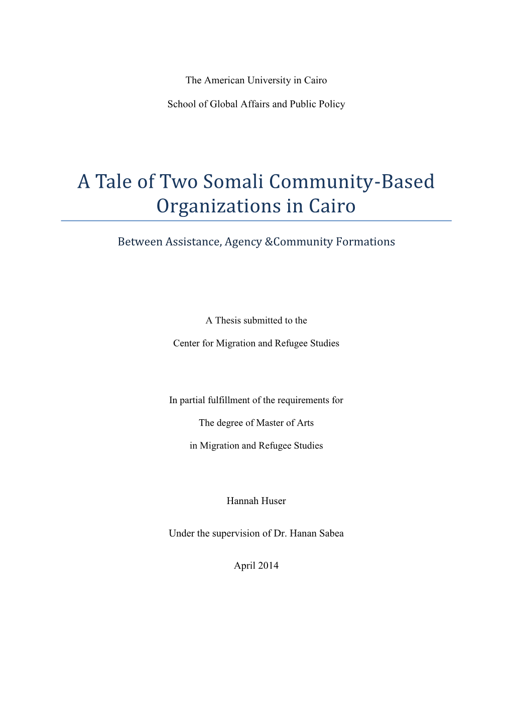 A Tale of Two Somali Community-Based Organizations in Cairo