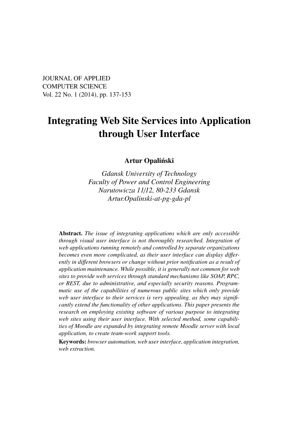 Integrating Web Site Services Into Application Through User Interface