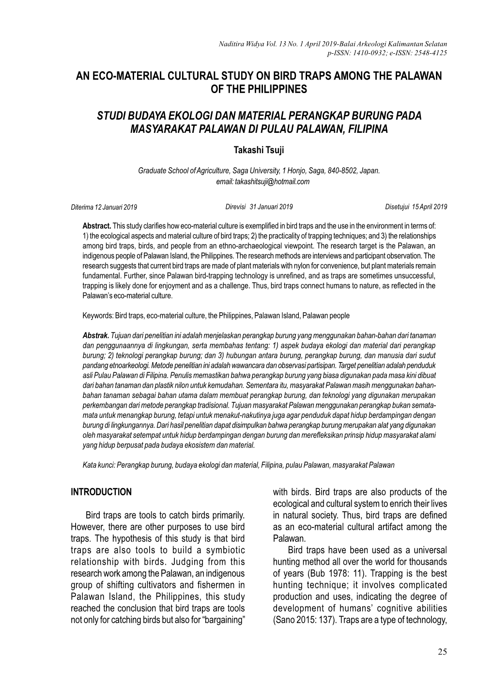 An Eco-Material Cultural Study on Bird Traps Among the Palawan of the Philippines