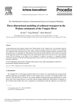 Three-Dimensional Modeling of Sediment Transport in the Wuhan Catchments of the Yangtze River
