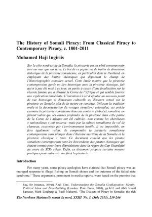 The History of Somali Piracy: from Classical Piracy to Contemporary Piracy, C