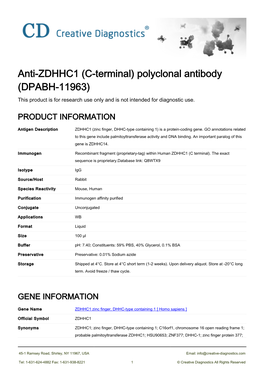 Anti-ZDHHC1 (C-Terminal) Polyclonal Antibody (DPABH-11963) This Product Is for Research Use Only and Is Not Intended for Diagnostic Use