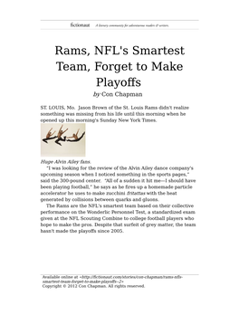 Rams, NFL's Smartest Team, Forget to Make Playoffs by Con Chapman