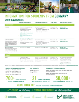 Information for Students from Germany Entry Requirements Academic Requirements Language Requirements Start Dates Application Deadlines** Undergraduate