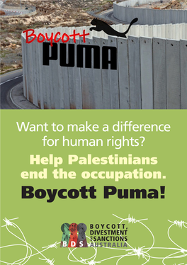 Boycott Puma! Millions of Palestinians Live Under Israel’S Brutal and Illegal Military Occupation