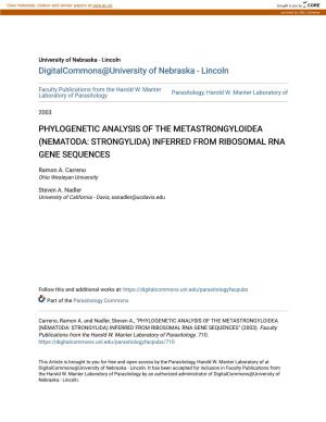Phylogenetic Analysis of the Metastrongyloidea (Nematoda: Strongylida) Inferred from Ribosomal Rna Gene Sequences