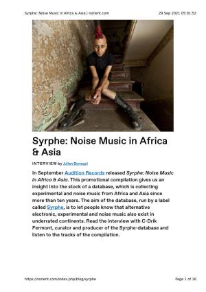 Syrphe: Noise Music in Africa & Asia | Norient.Com