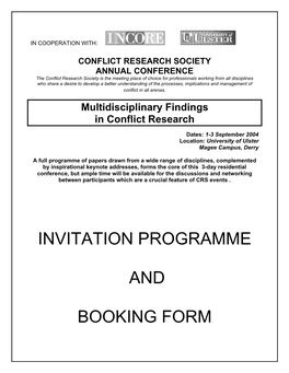 Invitation Programme and Booking Form