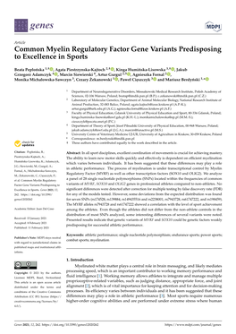 Common Myelin Regulatory Factor Gene Variants Predisposing to Excellence in Sports