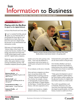 Information to Business Canada Business - Nova Scotia’S Monthly Business Information Bulletin June 2011